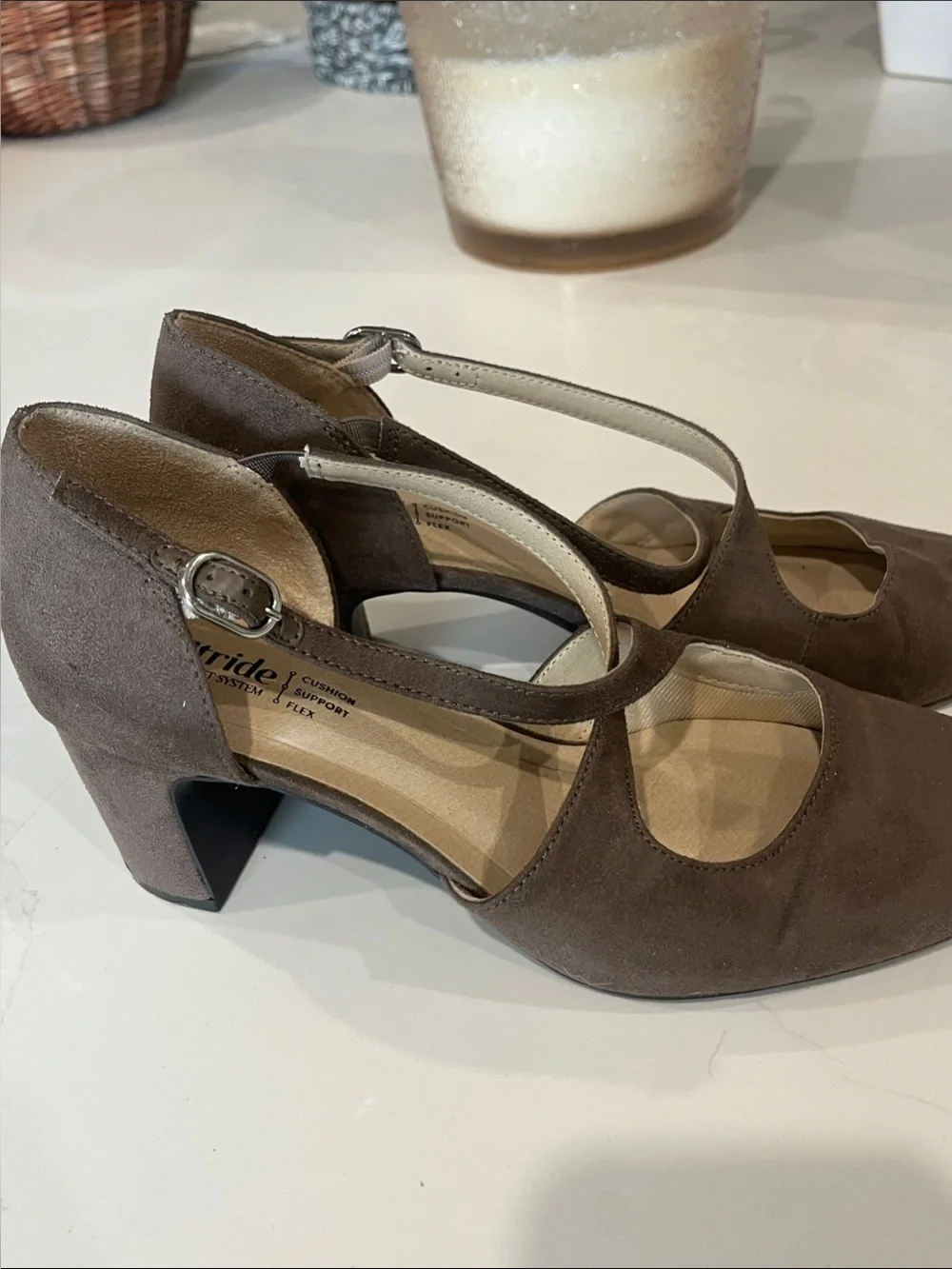 Life Stride Brown Suede Mary Jane Block Heel Pumps